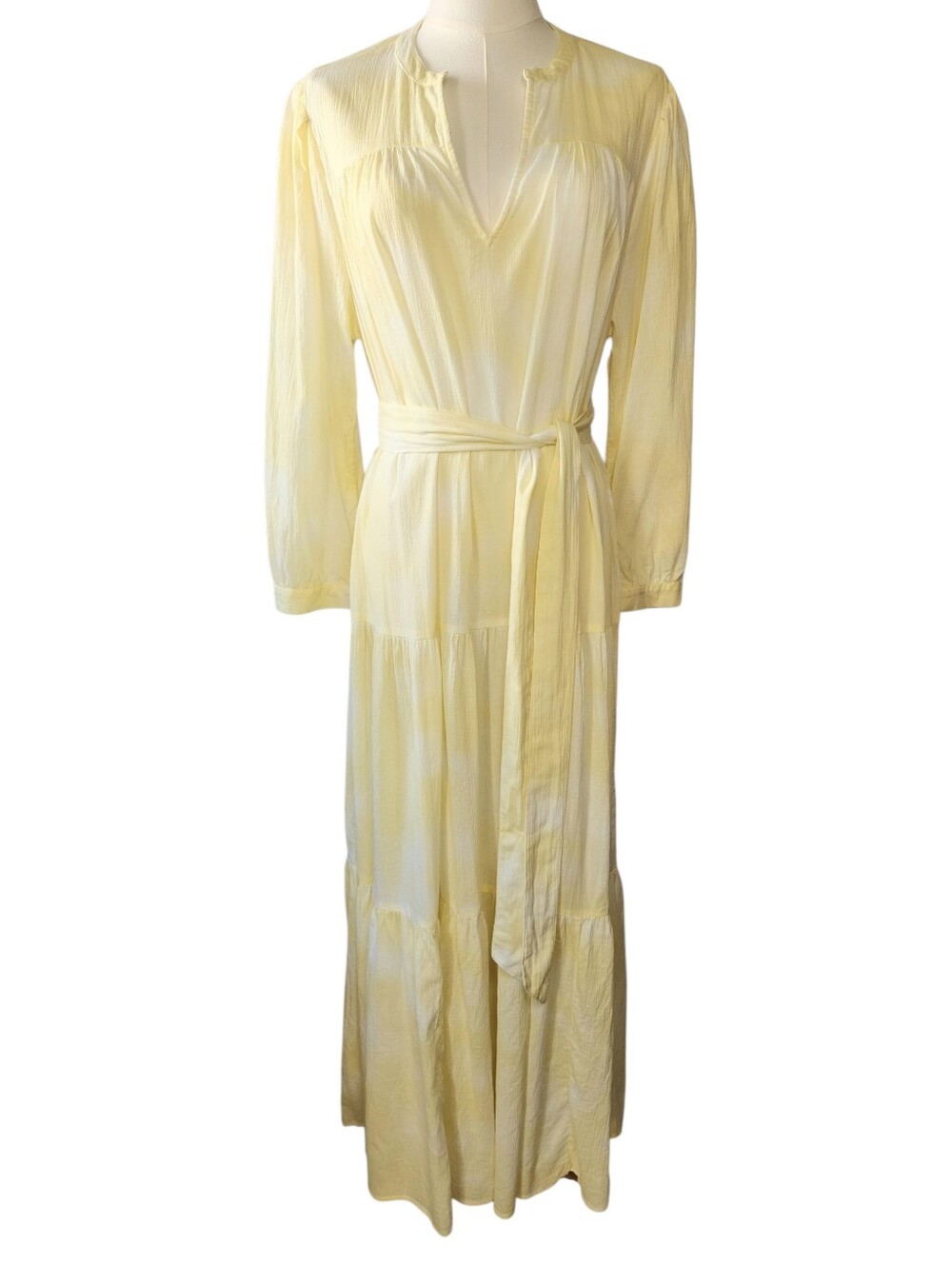 Gap 3/4 sleeve tiered light yellow tie-dye maxi dress i